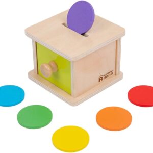 Wooden Montessori Object Permanence Box with Colorful Coins