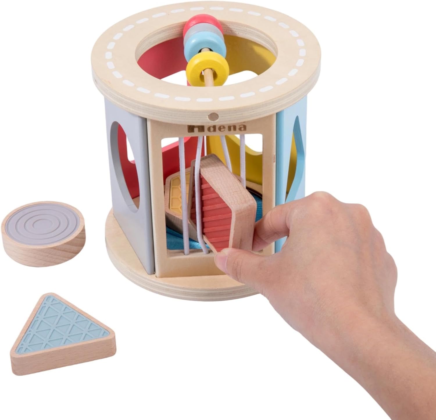 Wooden Rolling Shape Sorter with Silicone Sensory Blocks - Image 4