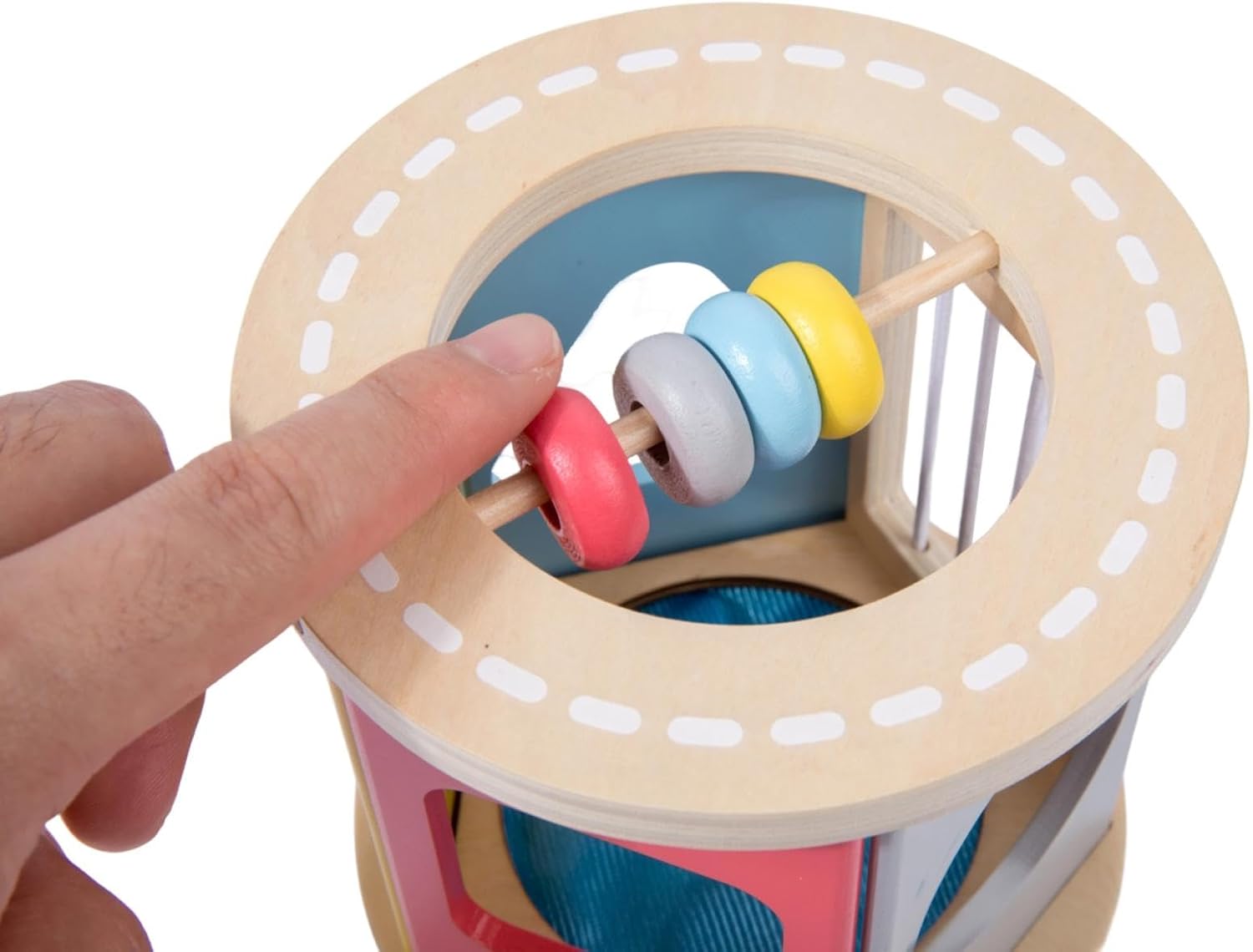 Wooden Rolling Shape Sorter with Silicone Sensory Blocks - Image 3