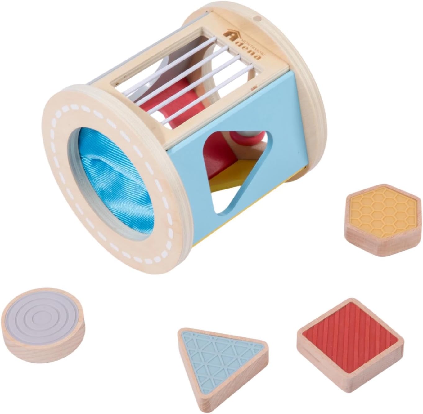 Wooden Rolling Shape Sorter with Silicone Sensory Blocks - Image 7