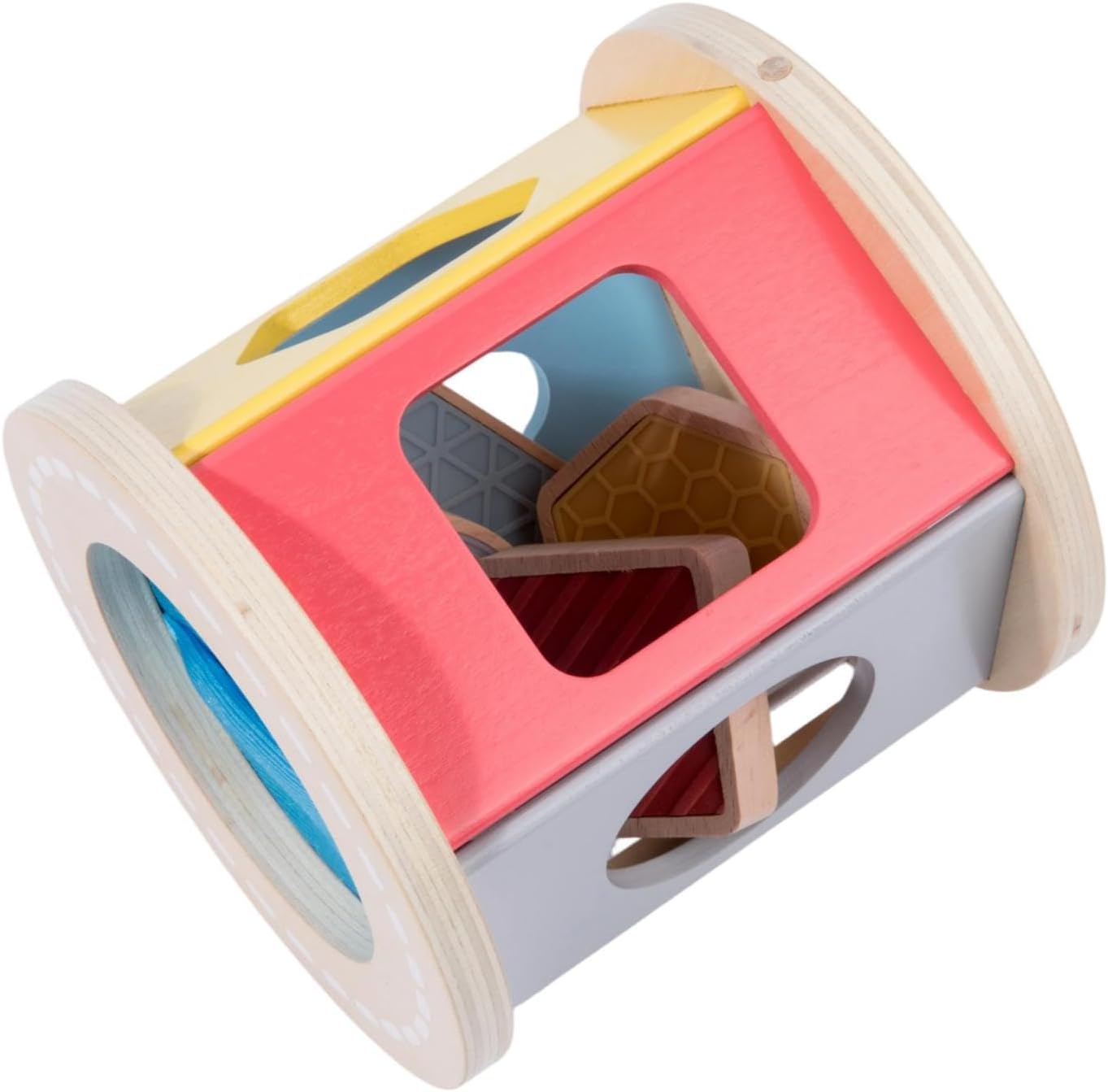 Wooden Rolling Shape Sorter with Silicone Sensory Blocks - Image 6