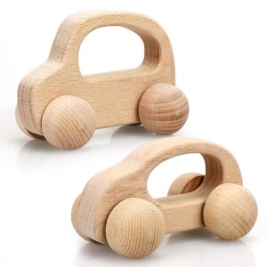 Natural Wood Push Toy Car with Round Wheels